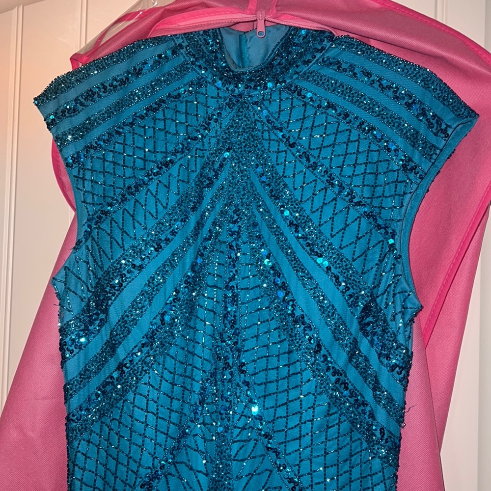 Aqua Blue Ashley Lauren Beaded Gown